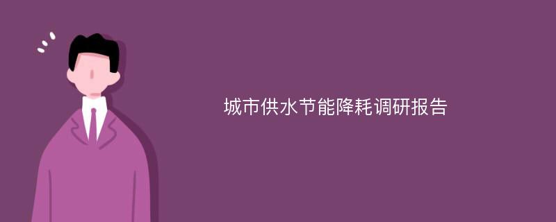 城市供水节能降耗调研报告