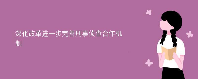 深化改革进一步完善刑事侦查合作机制